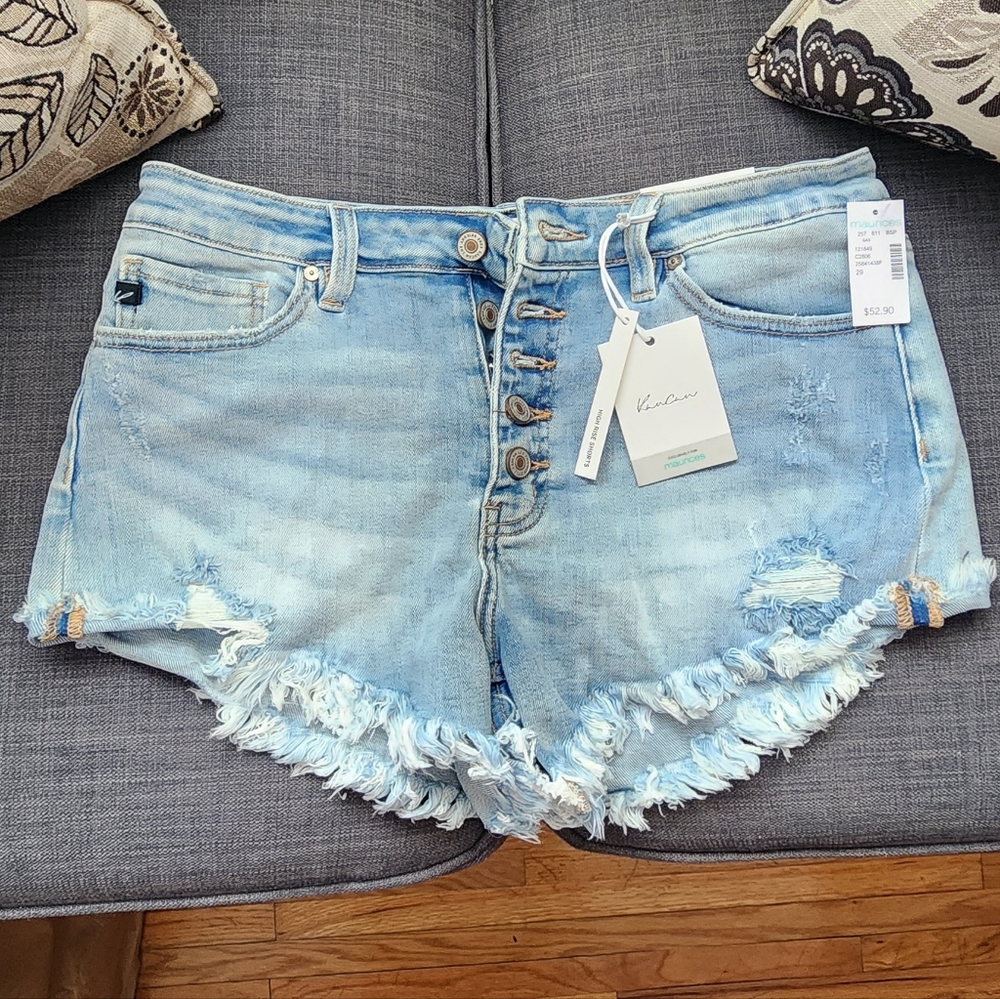 KanCan Light Wash Frayed Hem Jean Shorts